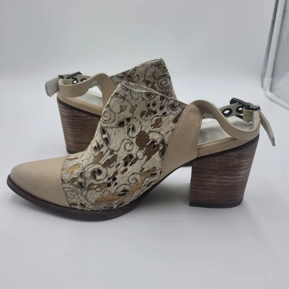 Chocolat Blu Anita Women Laser Cut Calf Hair Slingback Block‎ Heel Mules Size 37